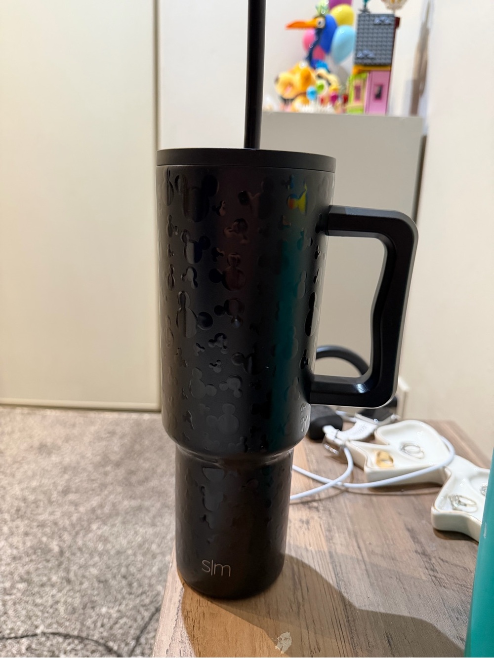 Mickey Mouse Black Simple Modern Water Bottle with Handle and Straw